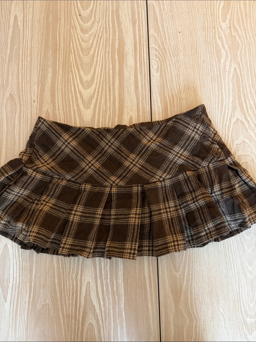 SHEIN Brown & Tan Plaid Pleated Mini Skirt